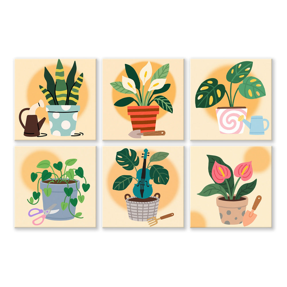 Plantes Tropicales en Pot 6 Mini Peintures par Numéros