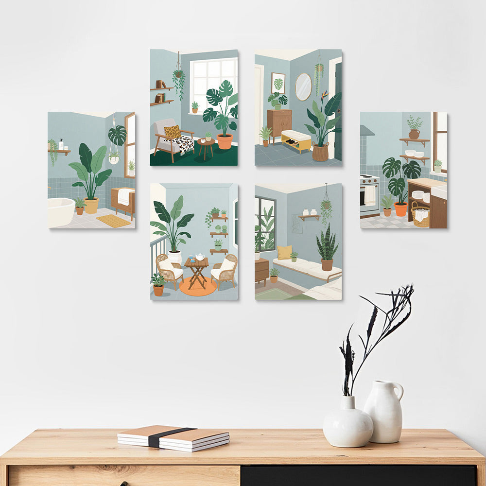 Plantes Vertes dans la Pièce 6 Mini Peintures par Numéros