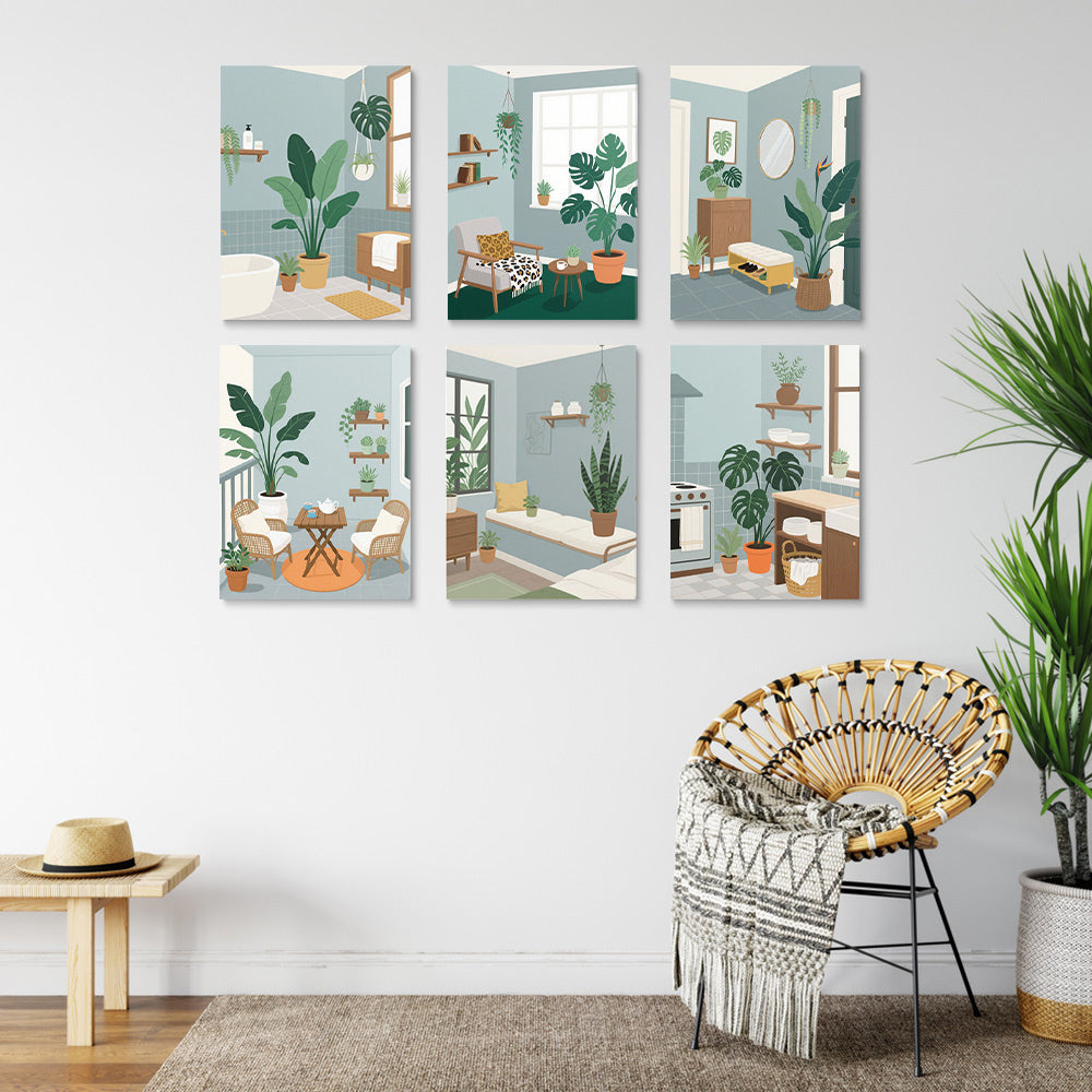 Plantes Vertes dans la Pièce 6 Mini Peintures par Numéros