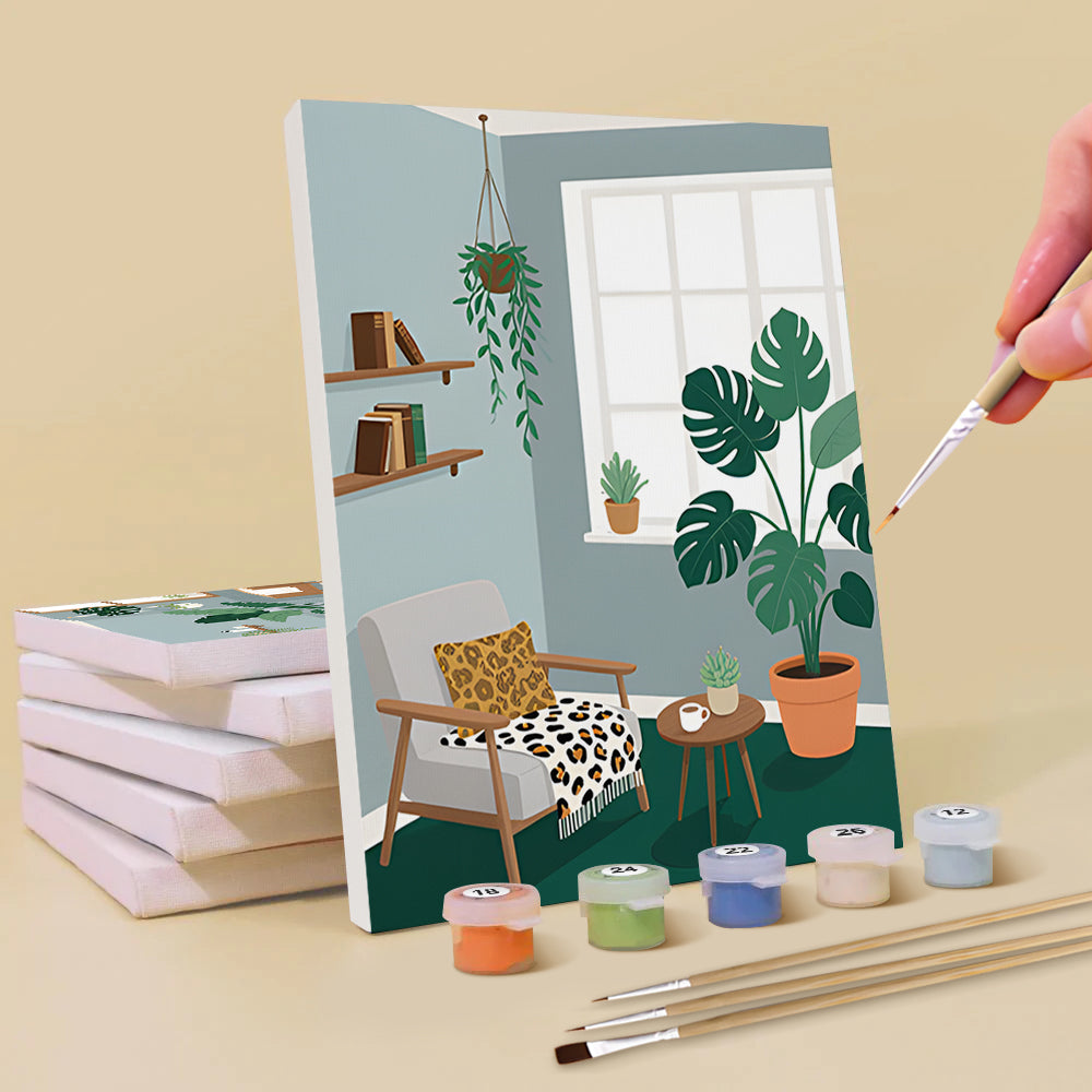 Plantes Vertes dans la Pièce 6 Mini Peintures par Numéros