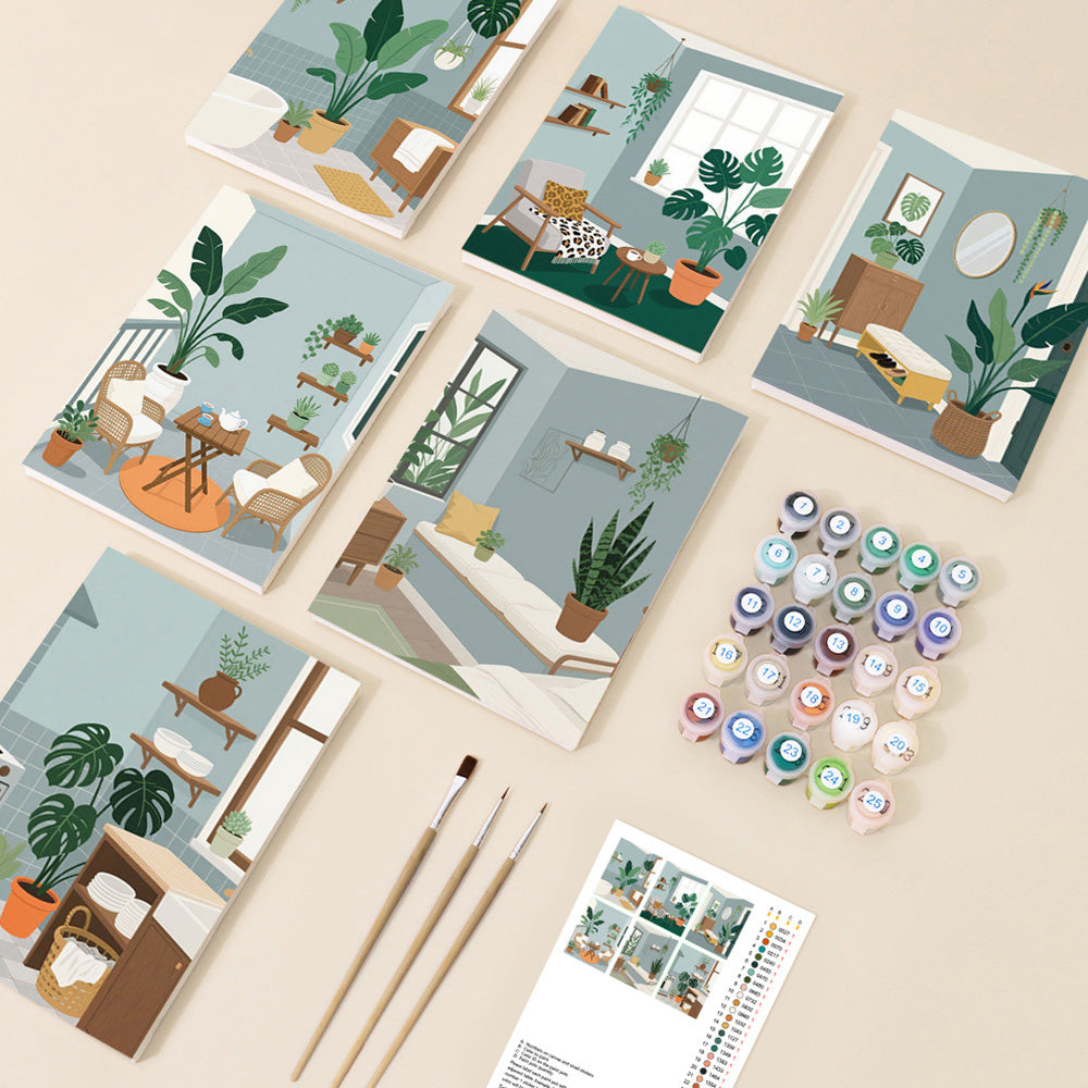 Plantes Vertes dans la Pièce 6 Mini Peintures par Numéros
