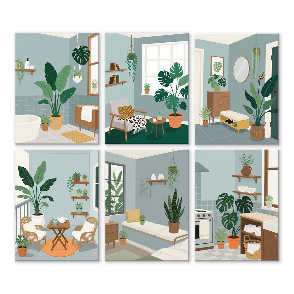 Plantes Vertes dans la Pièce 6 Mini Peintures par Numéros
