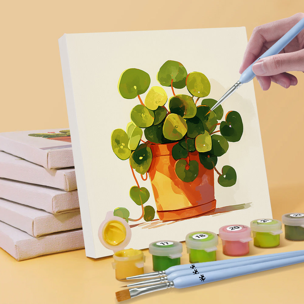 Plantes Vertes en Pot 6 Mini Peintures par Numéros