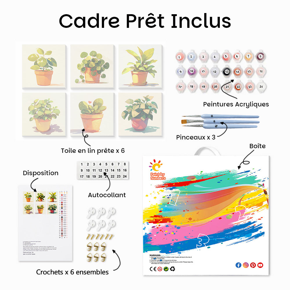 Plantes Vertes en Pot 6 Mini Peintures par Numéros