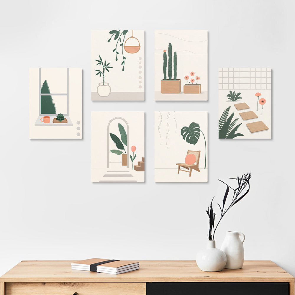 Plantes Vertes Simples et Calmes 6 Mini Peintures par Numéros