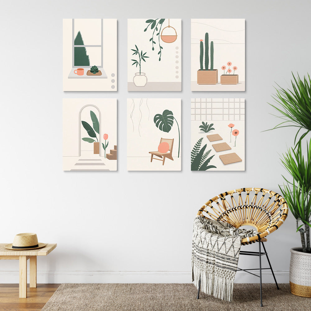 Plantes Vertes Simples et Calmes 6 Mini Peintures par Numéros