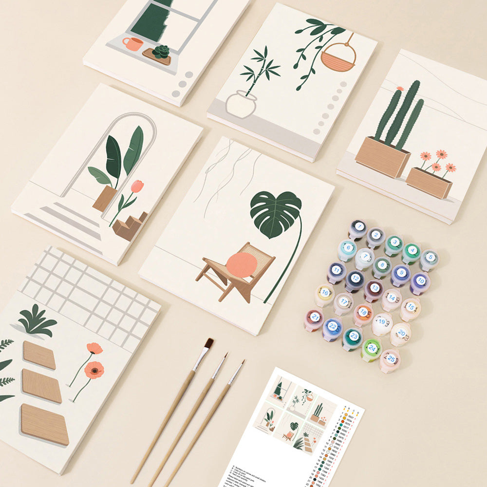 Plantes Vertes Simples et Calmes 6 Mini Peintures par Numéros