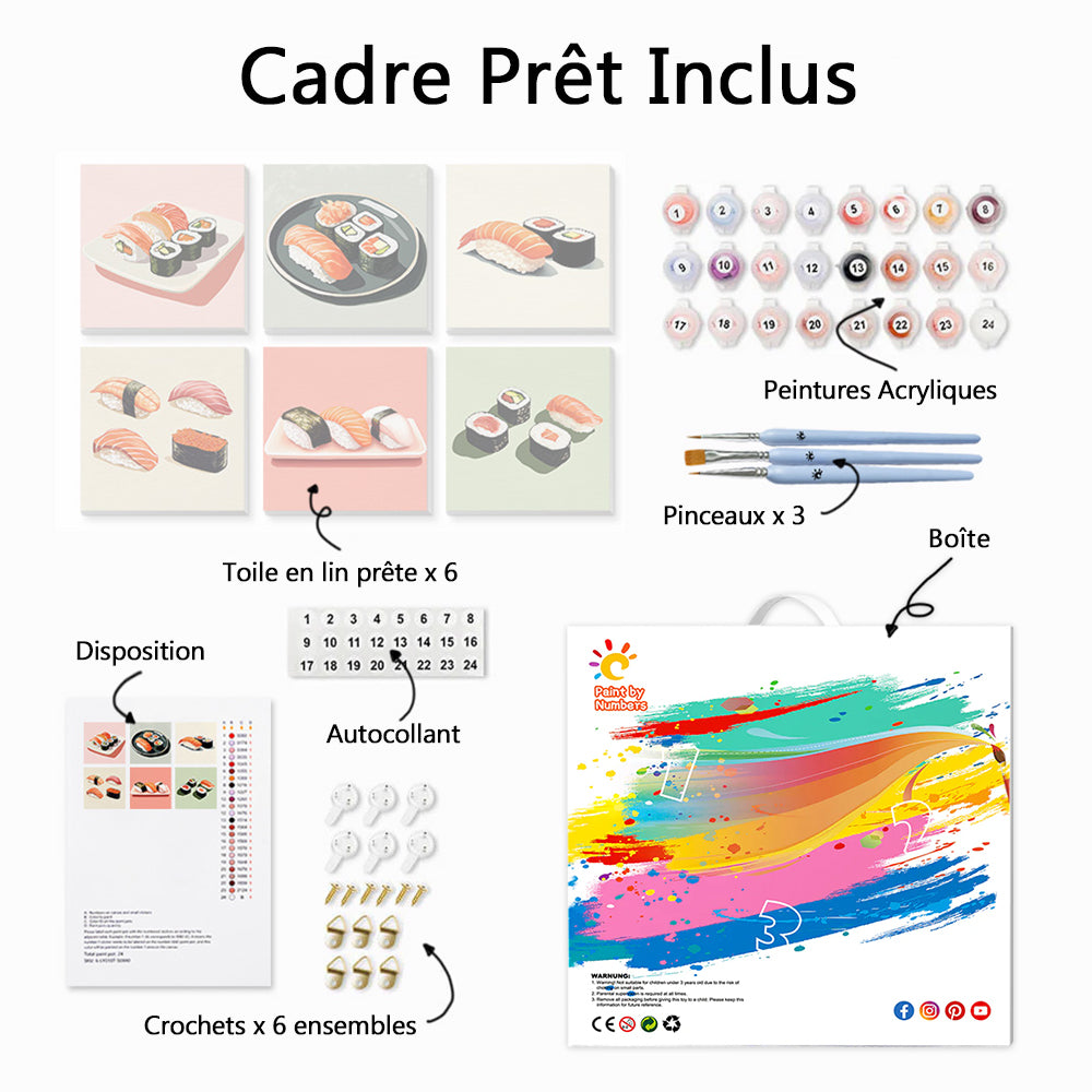 Plateau de Sushi 6 Mini Peintures par Numéros