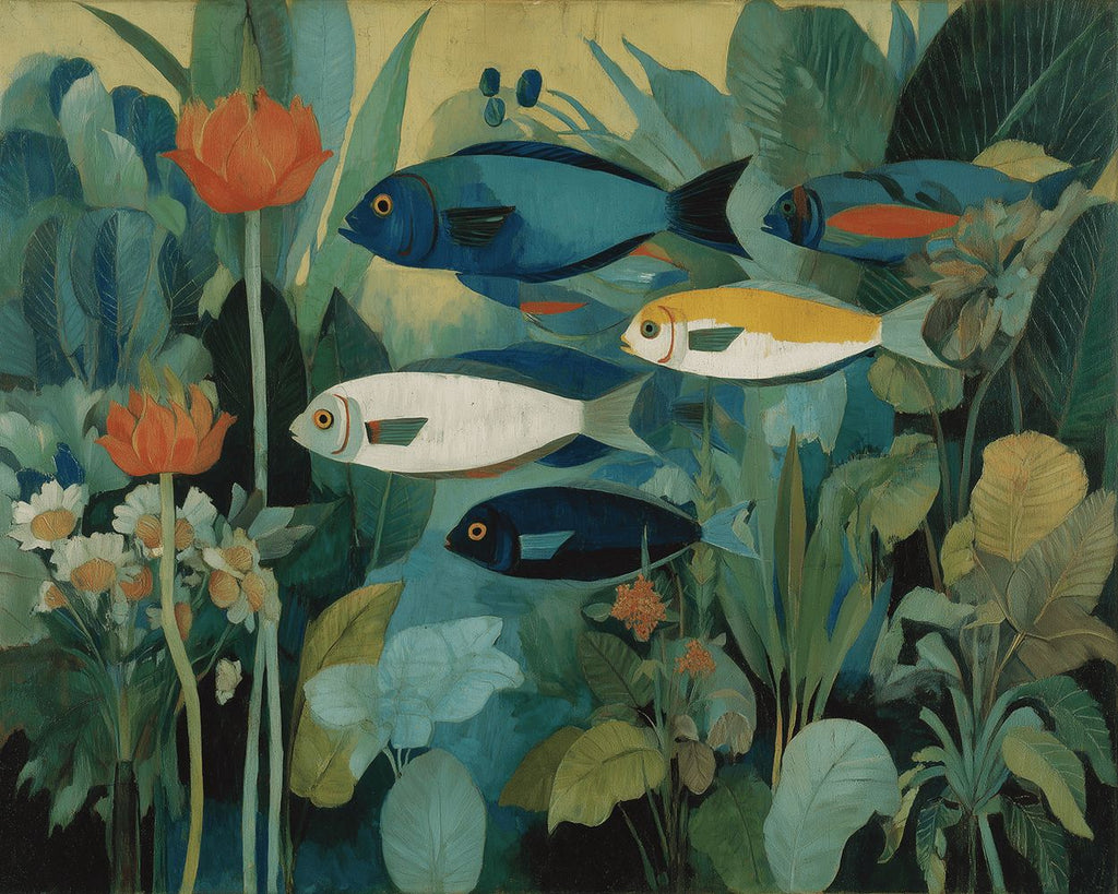 Poisson parmi les Feuilles Vertes Peinture par Numéros