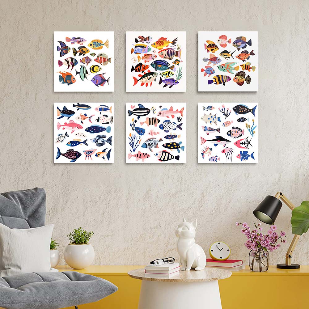 Poissons Colorés Variés 6 Mini Peintures par Numéros