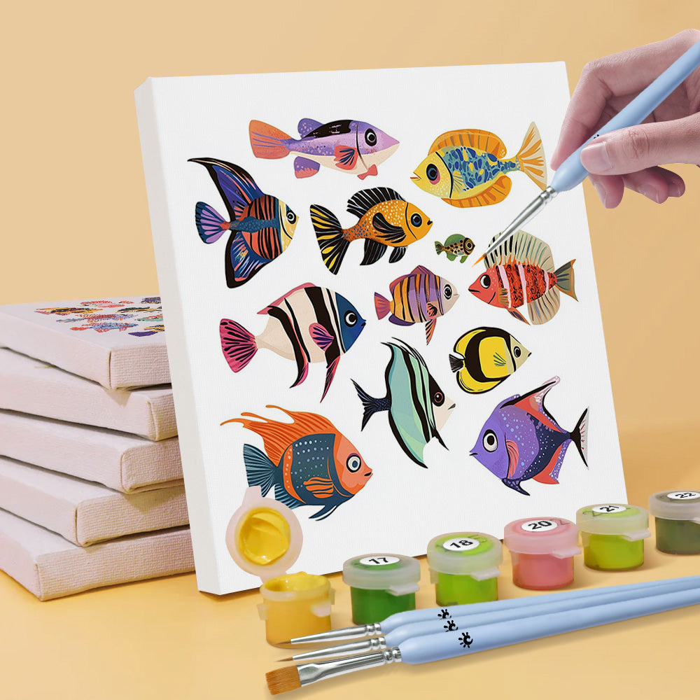 Poissons Colorés Variés 6 Mini Peintures par Numéros