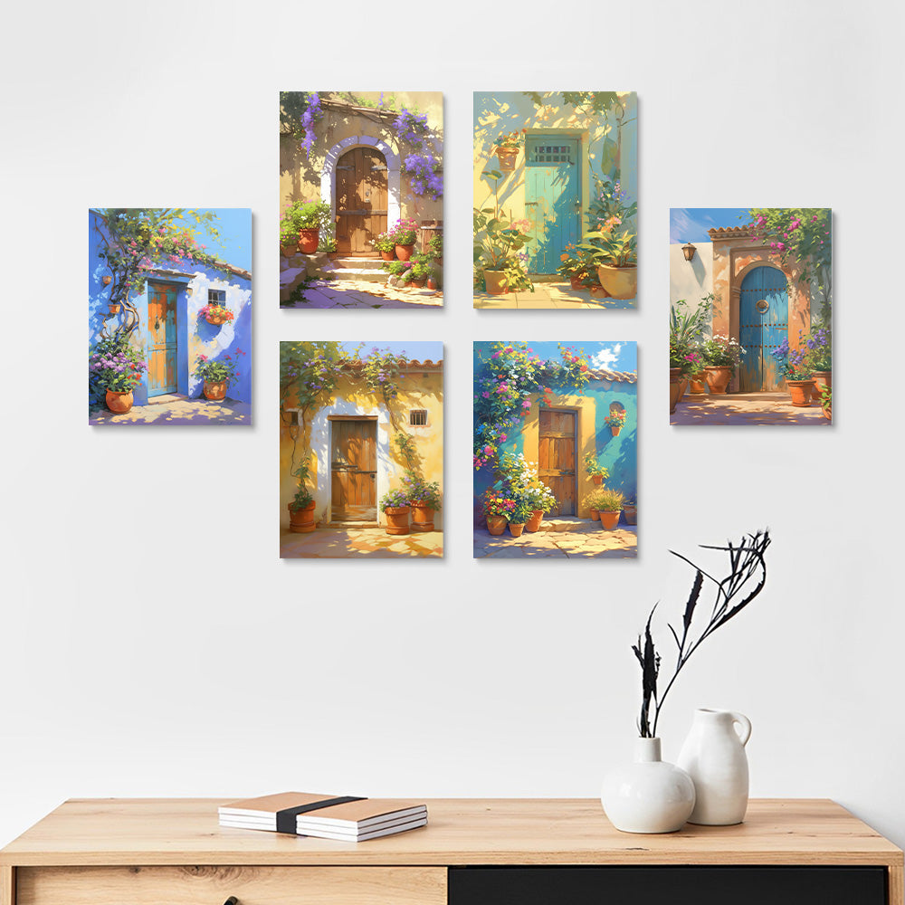 Porte en Bois Couverte de Fleurs 6 Mini Peintures par Numéros