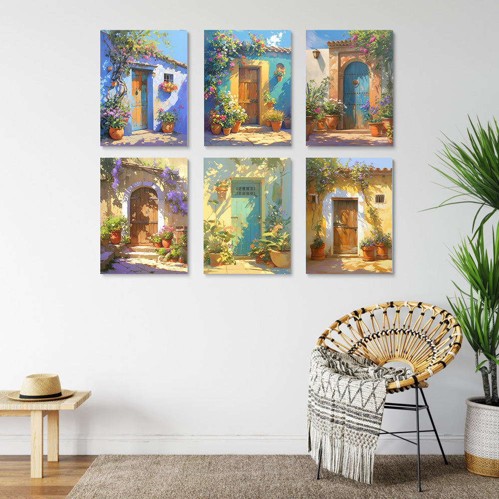 Porte en Bois Couverte de Fleurs 6 Mini Peintures par Numéros