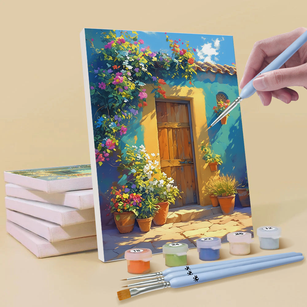 Porte en Bois Couverte de Fleurs 6 Mini Peintures par Numéros