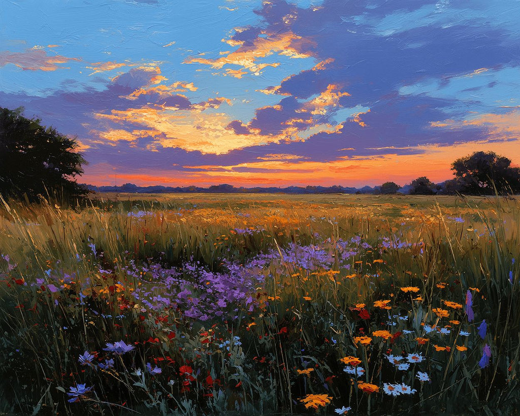 Prairie Pleine de Fleurs Sauvages au Crépuscule Peinture par Numéros