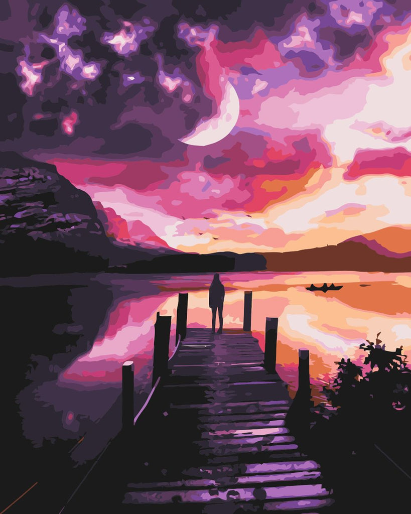 Quai et Ciel Rose Peinture par Numéros