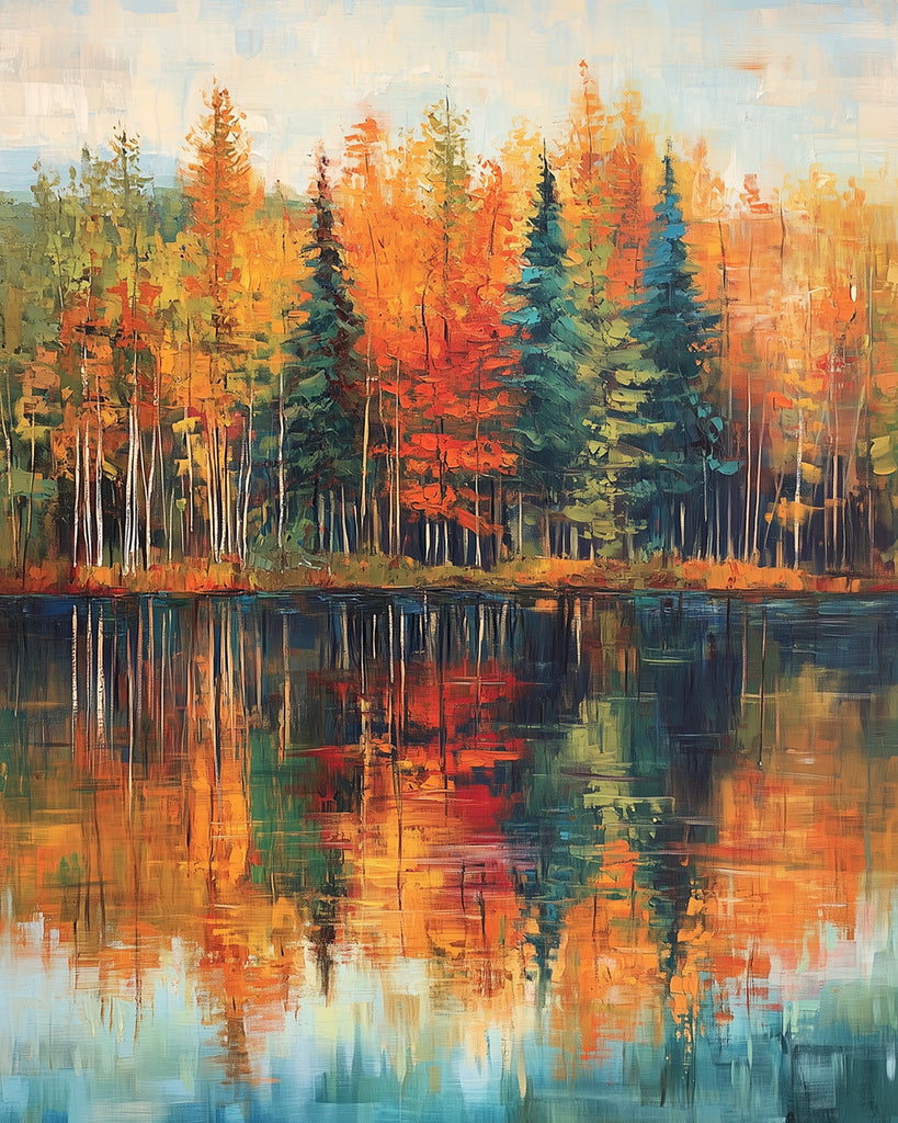 Réflexion Automnale sur la Forêt Peinture par Numéros