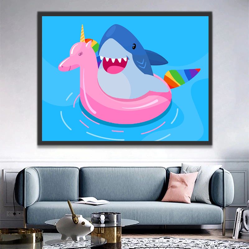 Requin et Anneau de Natation Cartoon d'Enfants Peinture par Numéros