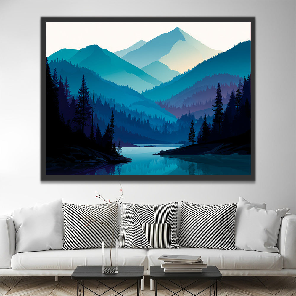 Rivière sous les Montagnes Peinture par Numéros