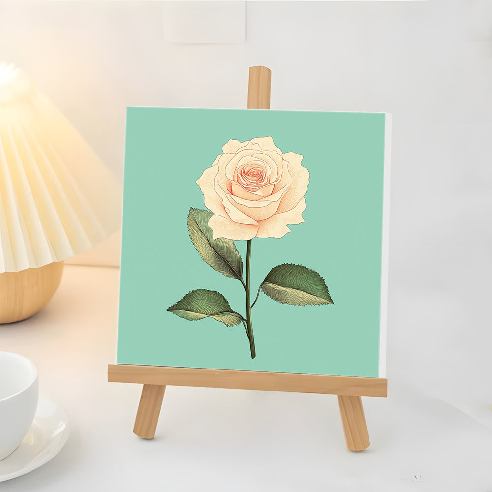 Rose de Champagne À Feuiiles Vertes Mini Peinture par Numéros