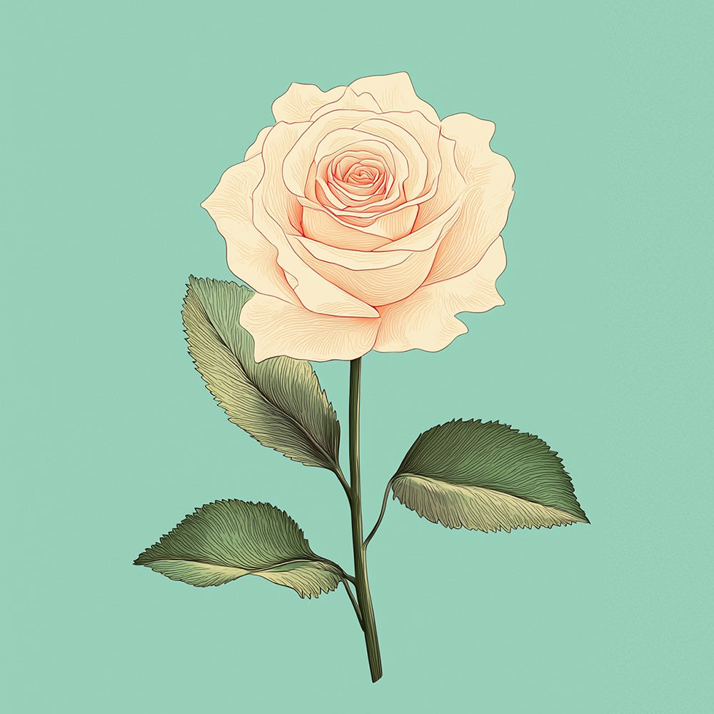 Rose de Champagne À Feuiiles Vertes Mini Peinture par Numéros