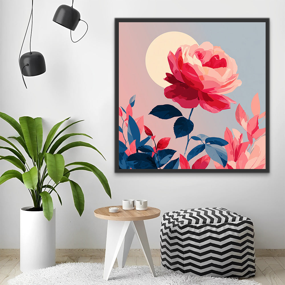 Rose Rose sous la Lune Peinture par NumérosRose Rose sous la Lune Peinture par Numéros
