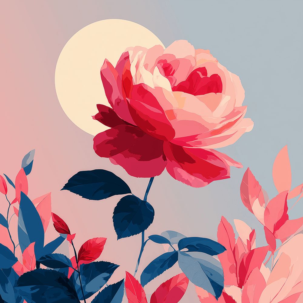 Rose Rose sous la Lune Peinture par Numéros