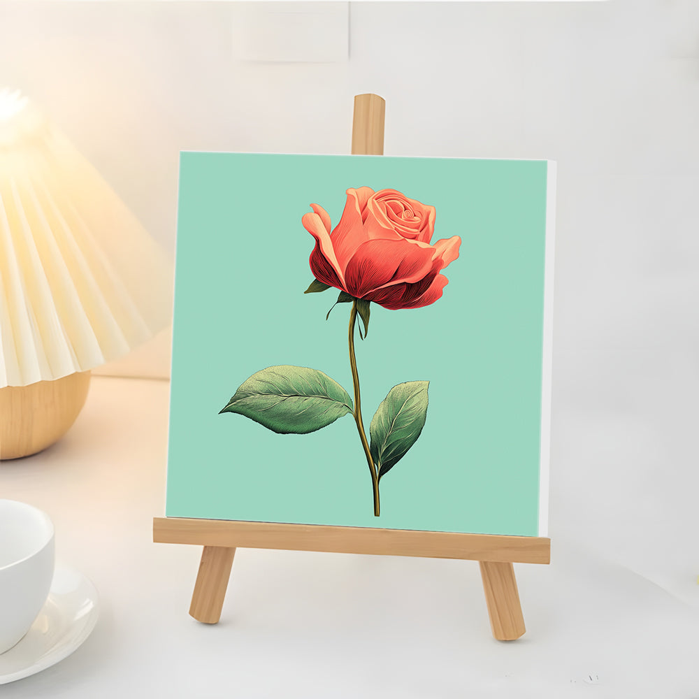 Rose Rouge À Feuilles Vertes Mini Peinture par Numéros