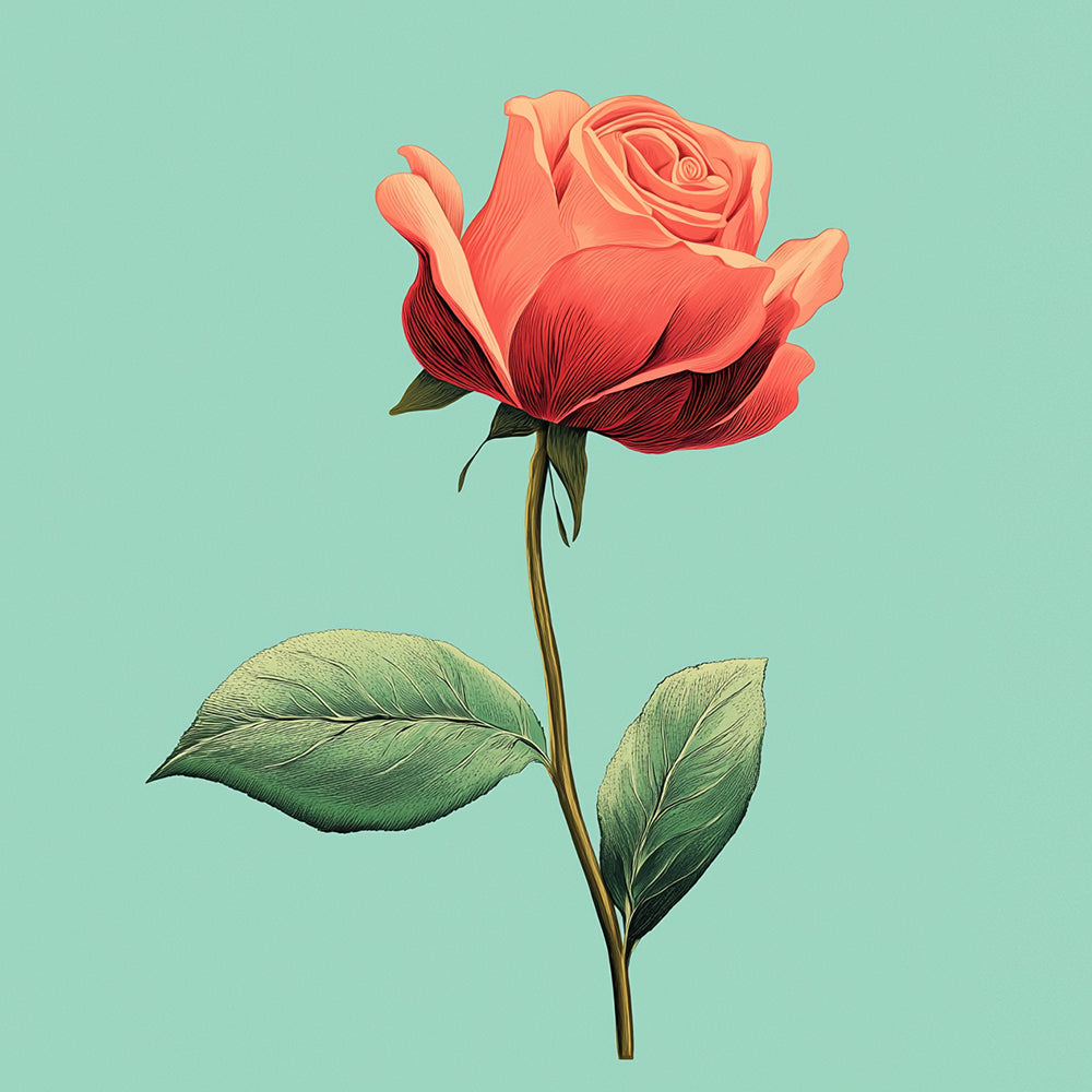 Rose Rouge À Feuilles Vertes Mini Peinture par Numéros