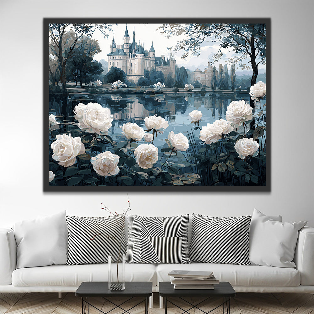 Roses Blanches devant le Château Peinture par Numéros