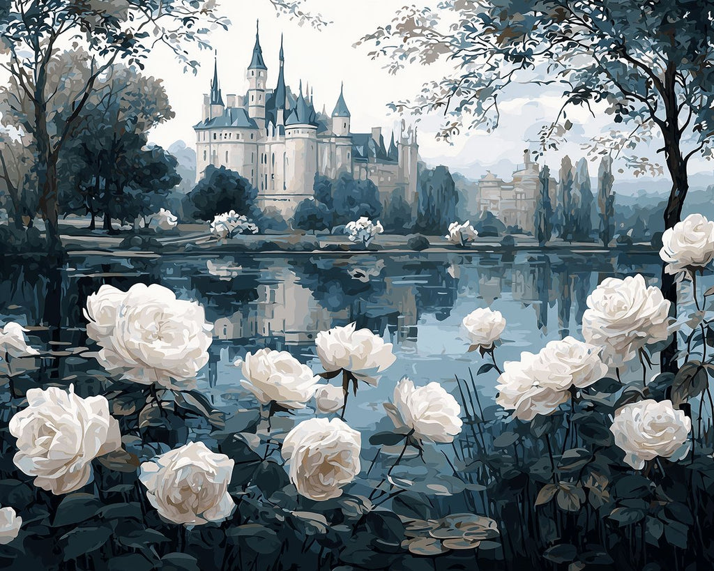 Roses Blanches devant le Château Peinture par Numéros