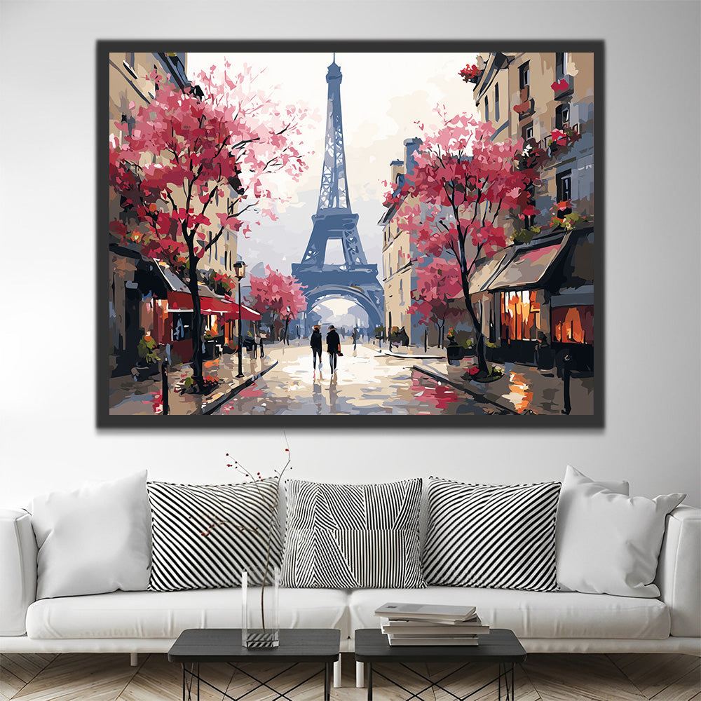 Rue au Pied de la Tour Eiffel Peinture par Numéros