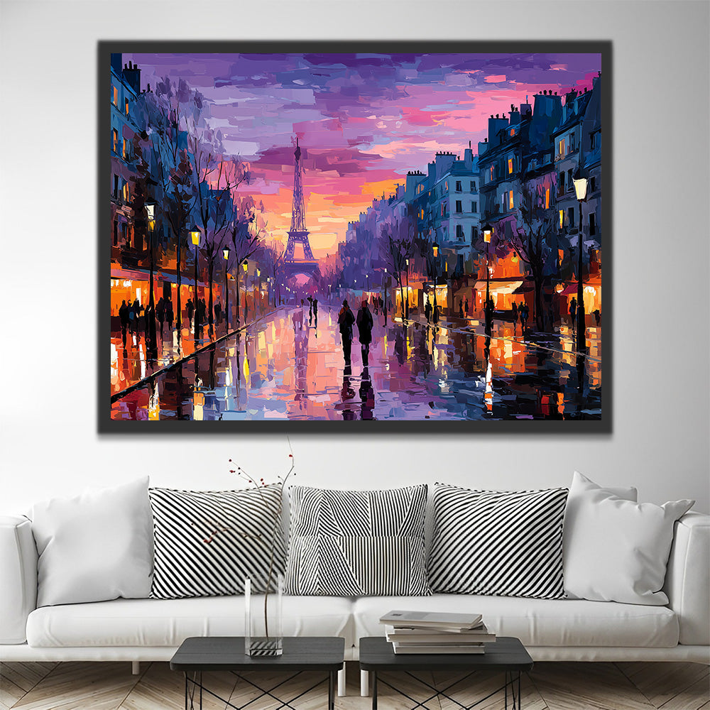 Rue Parisienne sous la Pluie la Nuit Peinture par Numéros