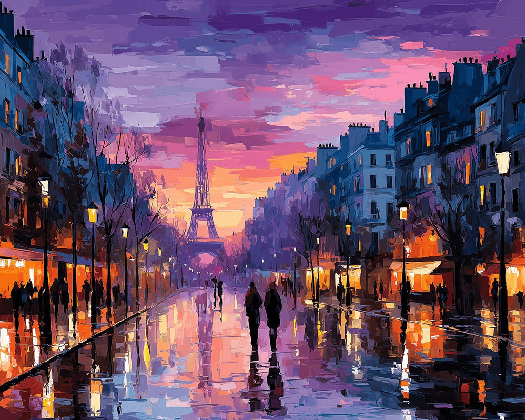 Rue Parisienne sous la Pluie la Nuit Peinture par Numéros