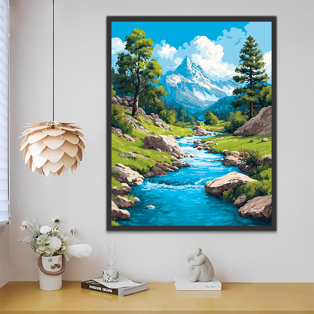 Ruisseau Clair au Pied de la Montagne Peinture par Numéros