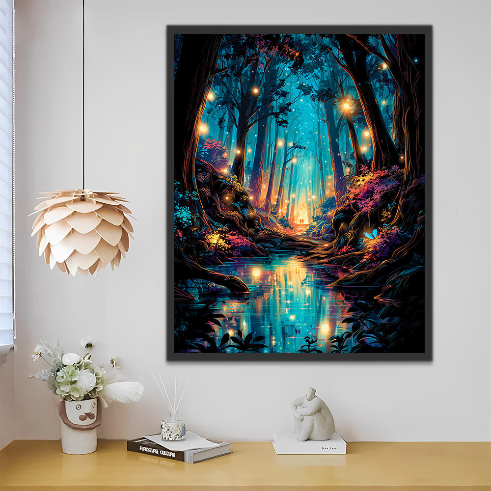 Ruisseau dans la Forêt Luminescente Peinture par Numéros