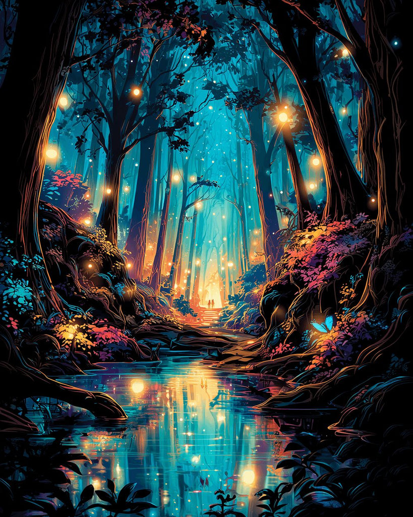 Ruisseau dans la Forêt Luminescente Peinture par Numéros