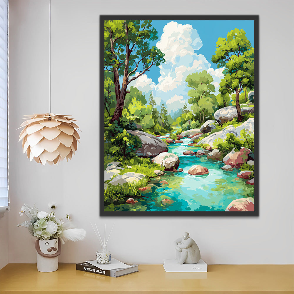 Ruisseau de Pierre dans la Forêt Peinture par Numéros