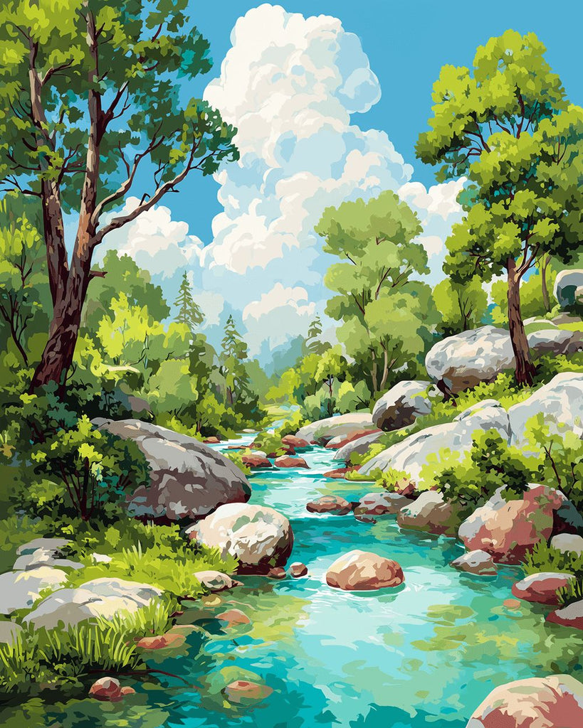 Ruisseau de Pierre dans la Forêt Peinture par Numéros