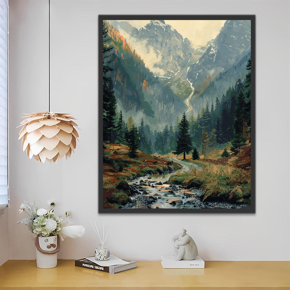 Ruisseau et montagnes Peinture par Numéros