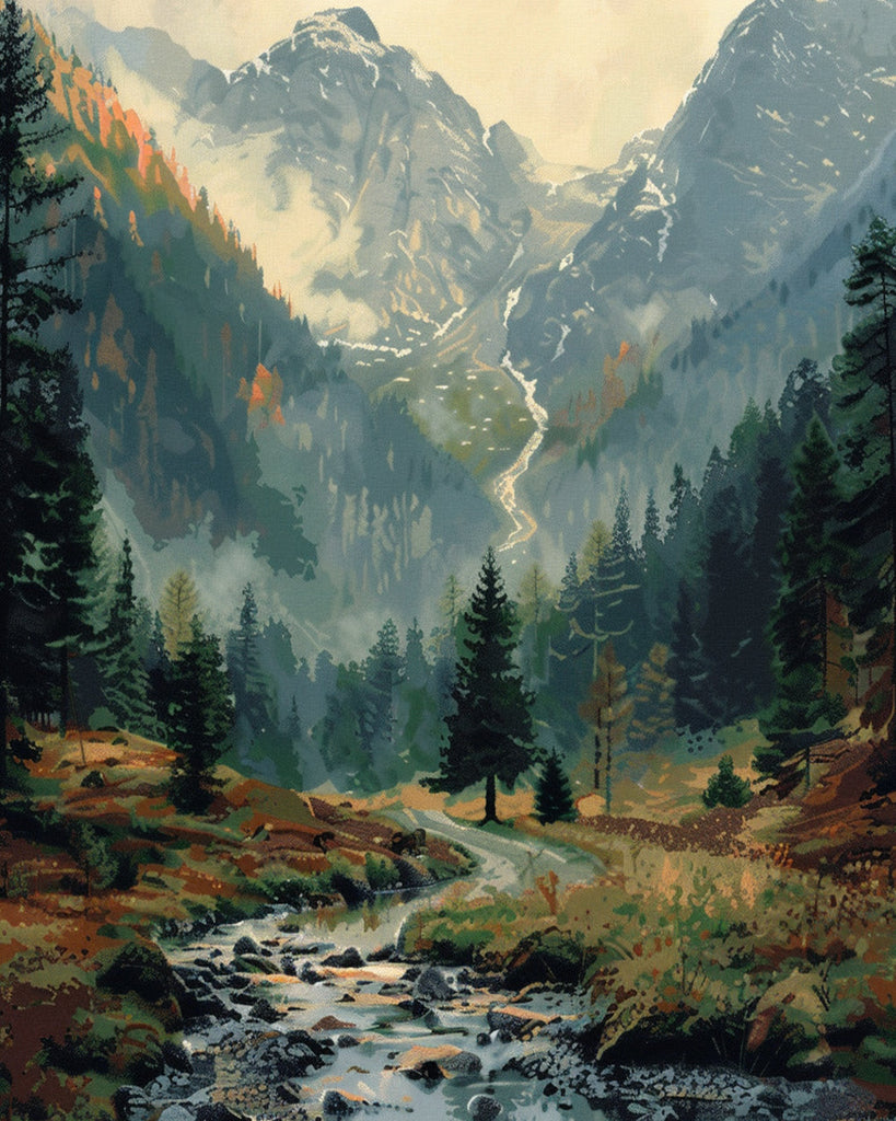 Ruisseau et montagnes Peinture par Numéros