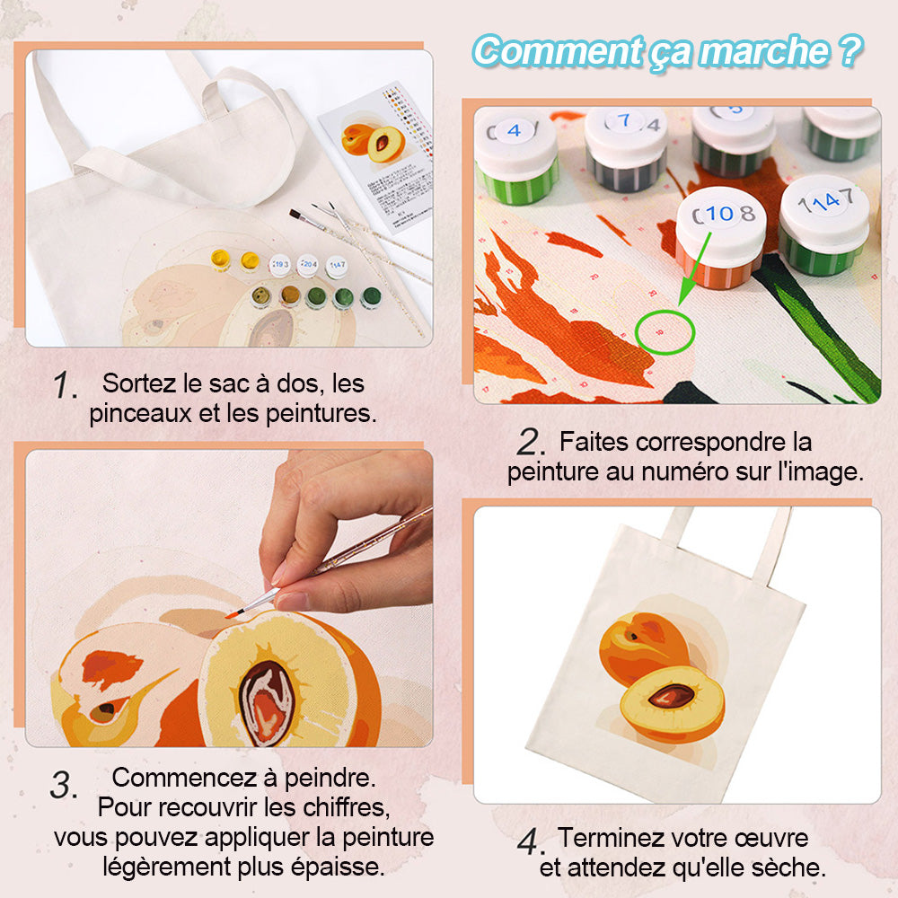 Sac Toile Abricots Mûrs Peinture par Numéros