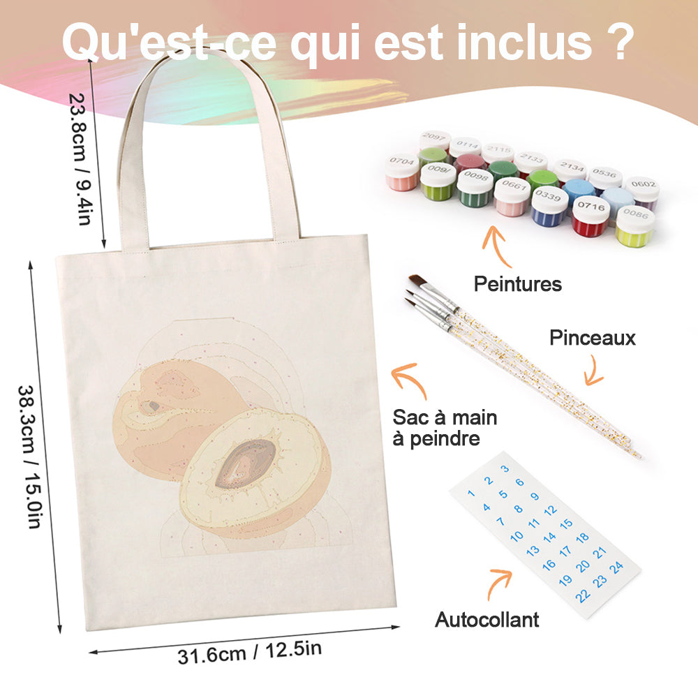 Sac Toile Abricots Mûrs Peinture par Numéros