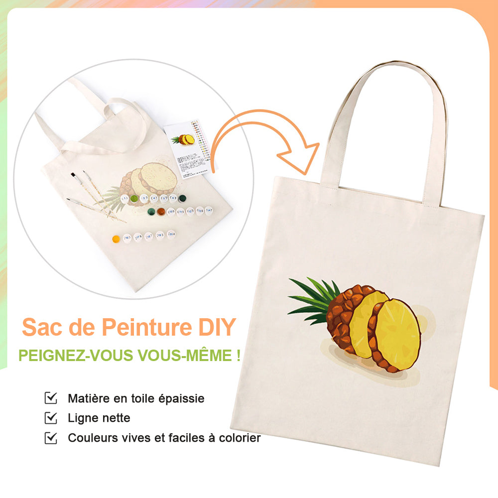 Sac Toile Ananas Frais Peinture par Numéros
