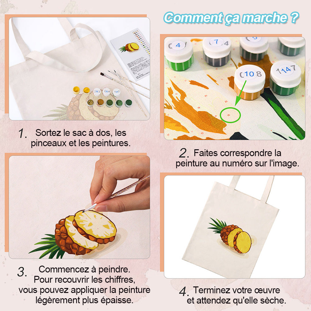 Sac Toile Ananas Frais Peinture par Numéros