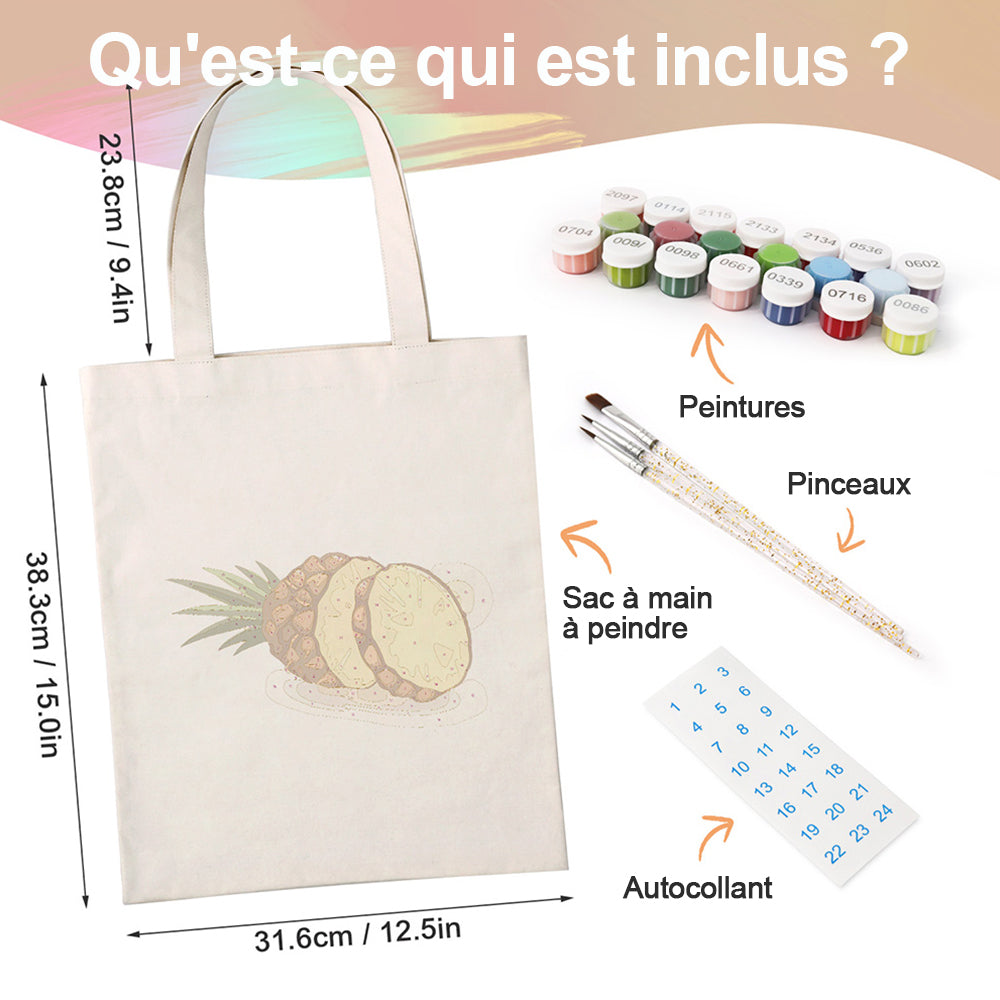 Sac Toile Ananas Frais Peinture par Numéros