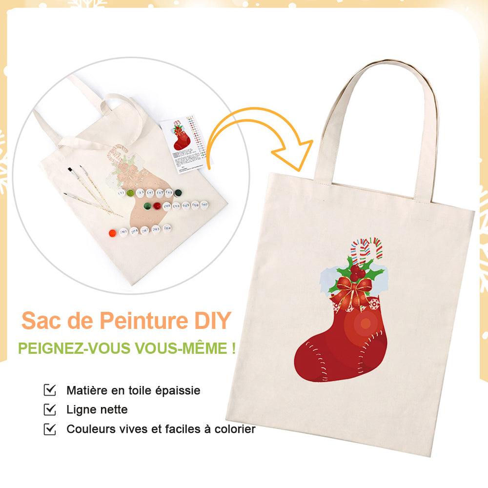 Sac Toile Bas de Noël Rouge Peinture par Numéros