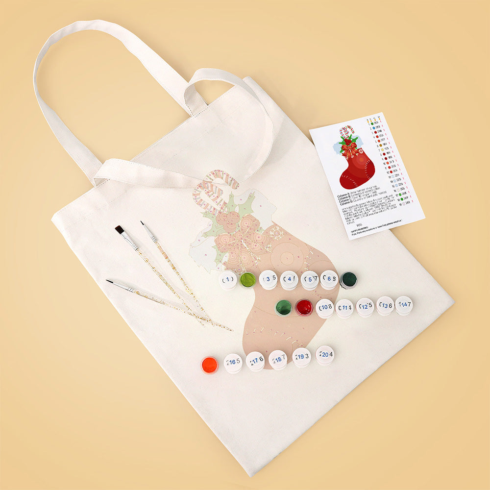Sac Toile Bas de Noël Rouge Peinture par Numéros