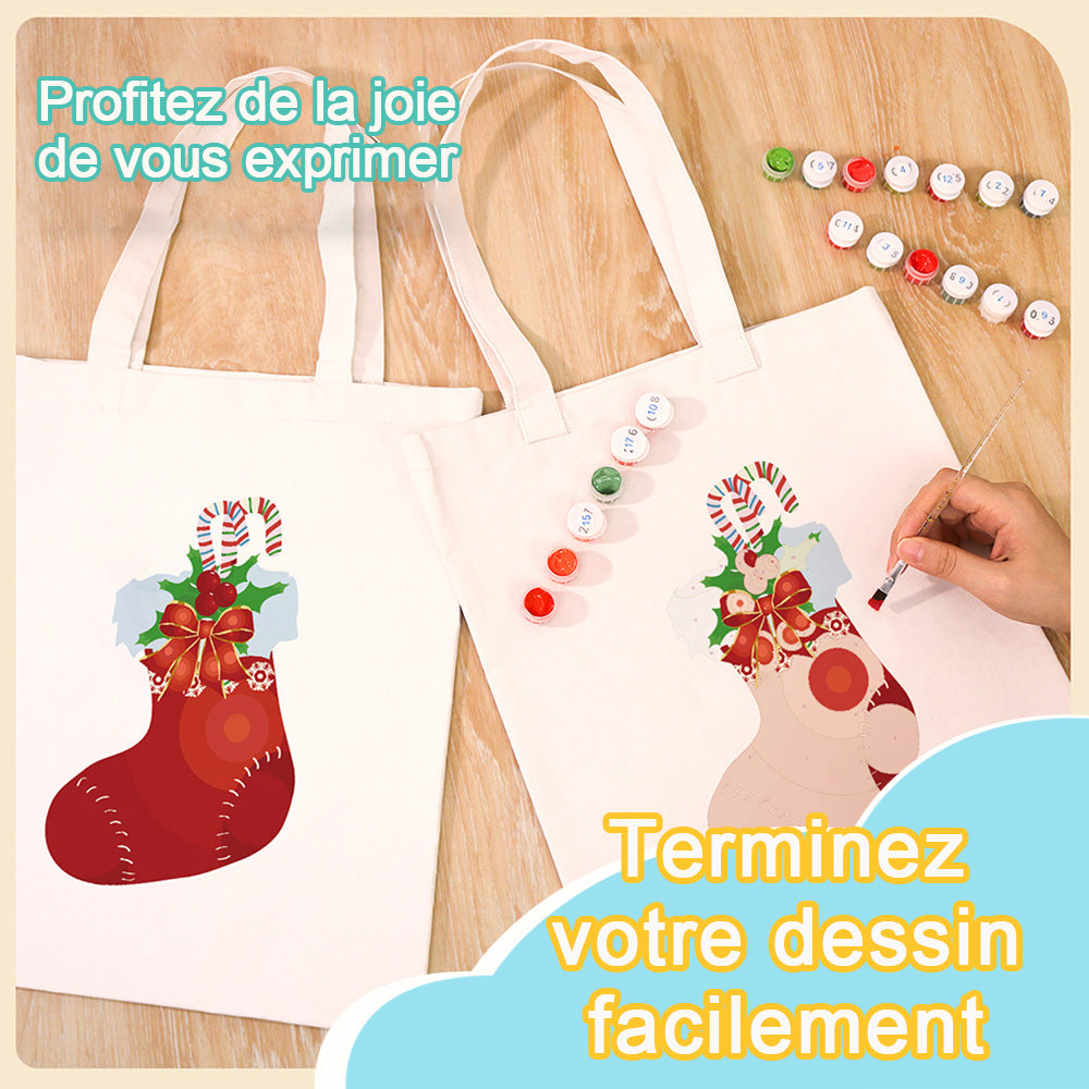 Sac Toile Bas de Noël Rouge Peinture par Numéros