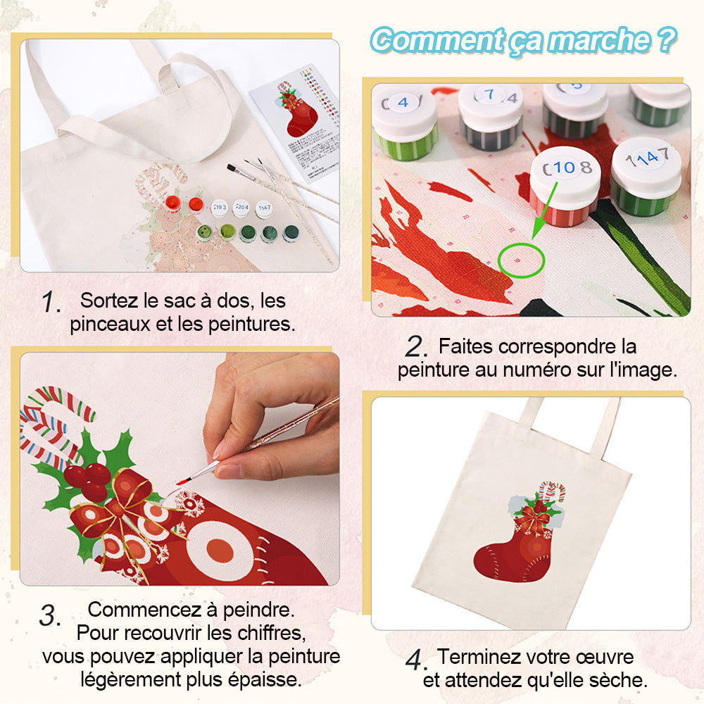 Sac Toile Bas de Noël Rouge Peinture par Numéros